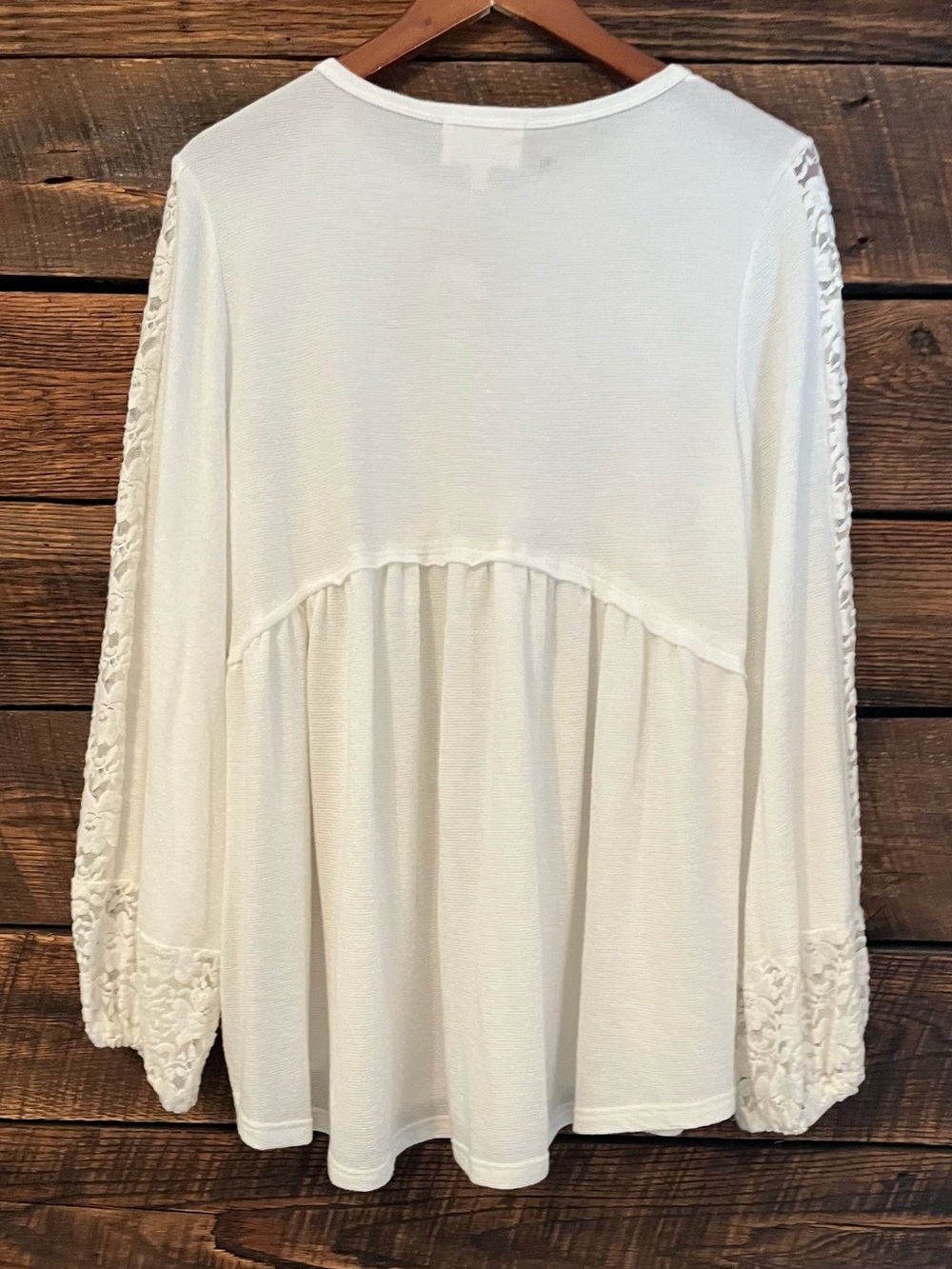 Ella Mara white waffle knit lace trim long sleeve scoop neck relaxed fit large - Picture 6 of 8